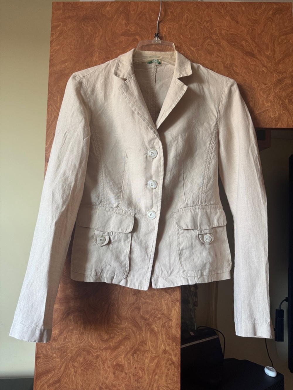 United Colors Of Benetton Cream Button-Front Linen Blazer